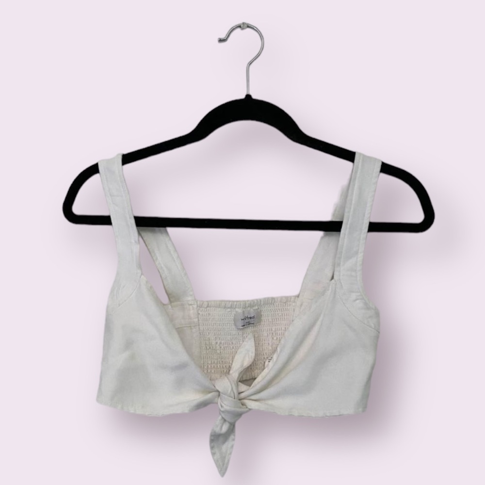 BUY 1 • GET 1 FREE - Aritzia Wilfred white linen blend tie crop top